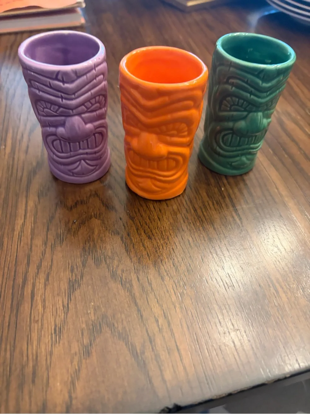 Big mouth bar colorful Set of 3 Tiki Shot Glasses - Purple, Green, Orange. NIB.